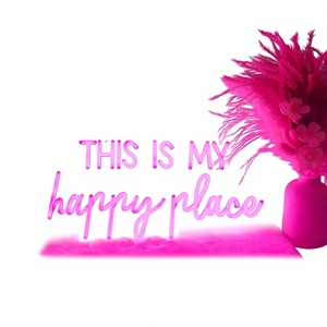 Letreros de Neón Decorativos para Pared, 'Este <span class=keywords><strong>Es</strong></span> Mi Lugar Feliz', para Dormitorio de Adolescentes, LED Rosa, Acrílico, Montaje en Pared, Interruptor Regulable, Alimentación USB, Adhesivo - Product Image 1