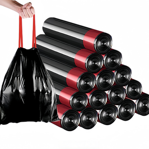 <b>Black</b> Drawstring Trash Bags With Red Handles Thick <b>Kitchen</b> Garbage Sacks <b>Roll</b> - Product Image 5
