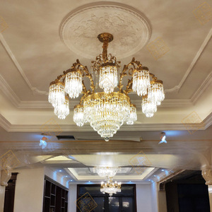 Lustre en cristal finition or, base d'ampoule E26, LED blanc chaud 3500K, hauteur réglable, intensité variable, grand luminaire suspendu pour salon - Product Image 5