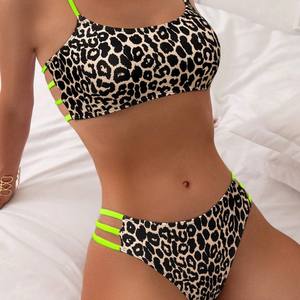 Traje de baño bikini de dos piezas con estampado de leopardo para mujer, diseño cruzado, estilo de alta gama - Product Image 2