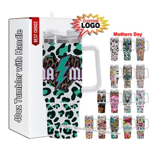 Wholesale Custom Printed 2024 Mother's Day Gift Souvenir Trend Product 40oz 40 Oz Stainless Steel Tumbler Mug Cup With Handle