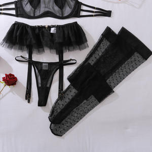 2025 Nieuwe Sexy Doorzichtige Lingerie Hart Sticker Met Diamant In 3 Punts Halter Hals Tutu Kousenband Delicaat Ontwerp Met Kous - Product Image 5