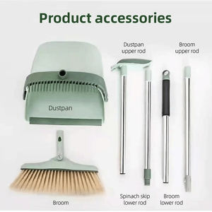 طقم مكنسة ومكنسة مجرفة للمنزل ، بمقبض طويل مقلاة منتصبة قائمة ومكنسة كومبو مع أسنان تنظيف للأماكن الداخلية والخارجية - Product Image 3