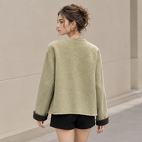 Manteau court élégant à col rond pour femme, style chinois avec boutons grenouille, vêtements d'hiver pour femme, personnalisable OEM/ODM