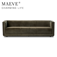 Canapé 3 places en velours vert mousse de luxe, design italien moderne et minimaliste, assise profonde, ensemble de meubles pour salon