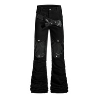 Pantalon décontracté micro-évasé pour homme, style hippie tendance et original, taille mi-haute, en cuir PU épais avec patchwork