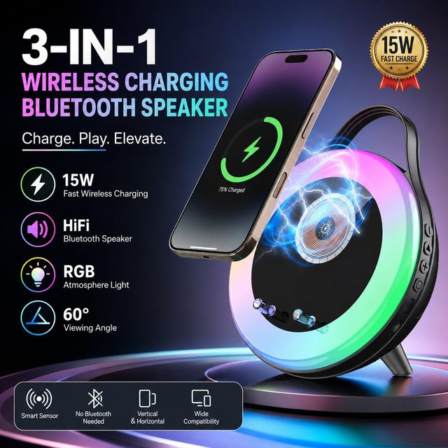 OEM Manufacturer Wireless Charging Induction Speaker BT5.4 52mm Driver Smart Playback HiFi Sound 15W Output for Home & Office