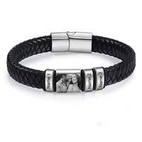 Gelang Kulit Bermotif Cetak Warna dengan Cincin Penanda Posisi Baja Tahan Karat, Gesper Magnetik Berwarna Baja Terukir, Trendi Unisex