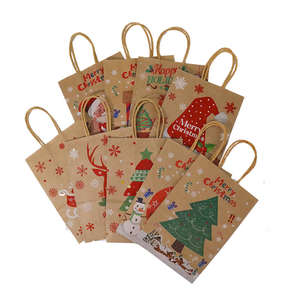 Logo personnalisé direct usine Sacs de cadeau de Noël en papier kraft recyclable écologique et résistant pour la promotion en stock - Product Image 1