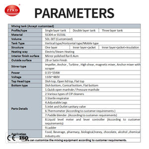 Tanque de mezcla de acero inoxidable de Bajo cizallamiento para cosméticos, material 316L con acabado sanitario - Product Image 3