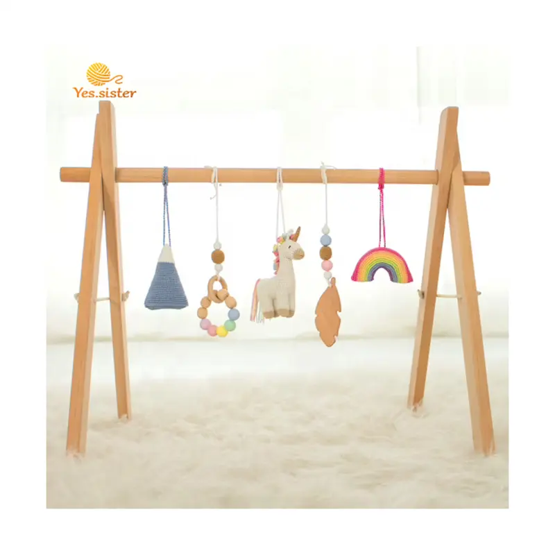 Educational Crochet Hanging Toys Montessori Activity Natural Wood Wooden Baby Gym