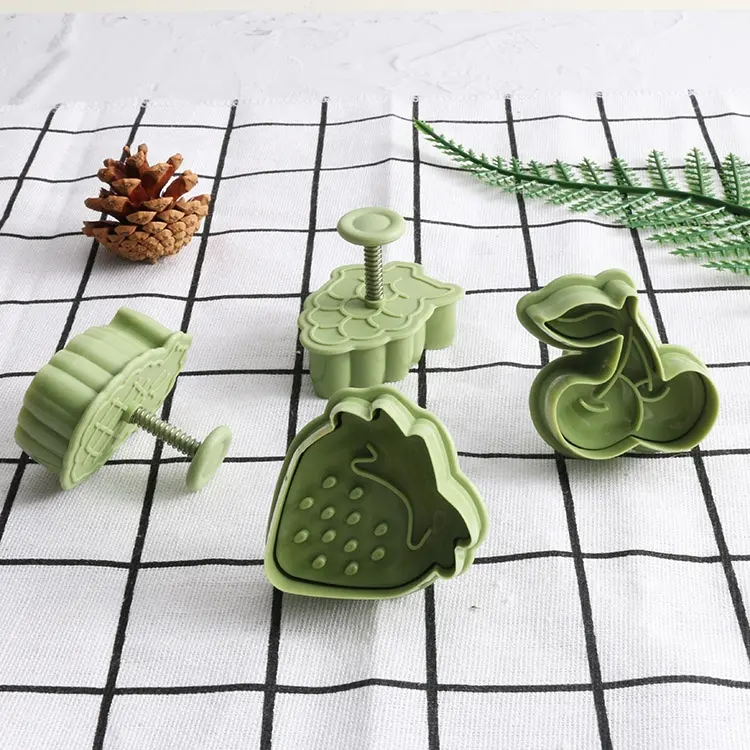 4Pcs Custom Plastic Non-stick Cake Fondant Cupcake Plunger Fruit Cherry Aardbei Ananas Cookie Cutter