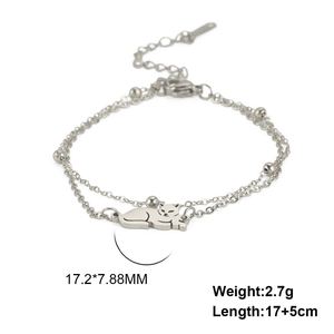 Pulsera de Acero Inoxidable con Dije de Gato Acostado para Mujer, Linda Pulsera de Mano con Doble Cadena de Gatito, Joyería, Regalo, Venta al por Mayor - Product Image 4