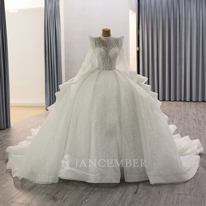 Jancember 241149 Luxueux col haut paillettes robe de bal bouffante robes de mariée pour femmes - Product Image 2