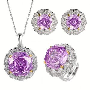 Eco-friendly Copper <b>Rose</b> Cut 16-10MM <b>Light</b> Purple Zircon Pendant Earrings Set for Wedding Gentle Feminine Style - Product Image 1