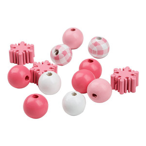 Pink Snowflake Wooden <b>Bead</b> <b>Set</b> 75pcs With 10m Hemp Rope For Christmas Tree Decoration Craft Diy Ornaments - Product Image 2
