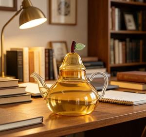 Carafe en verre jaune personnalisée OEM ODM, vente en gros, pichet en verre soufflé à <span class=keywords><strong>la</strong></span> main transparent en forme de fruit pour <span class=keywords><strong>la</strong></span> décoration de <span class=keywords><strong>la</strong></span> maison et du thé - Product Image 3