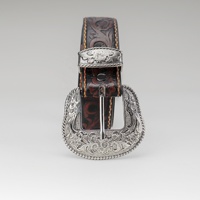 Ceinture en cuir PU personnalisée avec boucle à trois éléments de style ancien, motif floral tridimensionnel, alliage poreux 3,6 cm