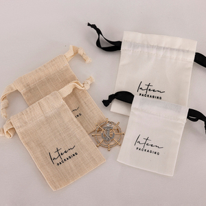 Custom Printed <b>White</b> Gift Jewellery Packaging Pouch Cotton Linen Drawstring <b>Bag</b> <b>Small</b> Drawstring Pouches <b>Bag</b> - Product Image 6