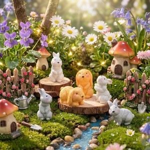 Kawaii Miniature Resin Bunny Figurine Fairy Garden Accessories <strong>Easter</strong> Holiday Supplies White Grey Yellow Animal <strong>Ornament</strong> - Product Image 3