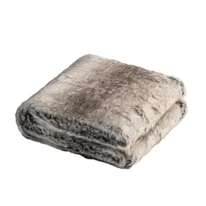 Luxury stripe discharge animal print brown polyester faux fur fleece blanket with mink reversible