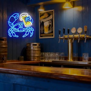 Crab Beer Letreros Neon LED indoor hanging ambient light shop <b>sign</b> wall decoration light entrance indicator light luminous <b>sign</b> - Product Image 5