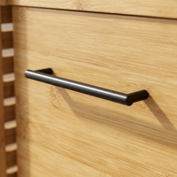 Meuble de rangement moderne en bambou à 2 niveaux avec tiroirs pour linge, poignée noire mate, étagère autoportante pour salle de bain