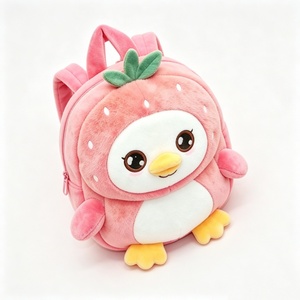 Mochila de Peluche Personalizada de Pingüino con Fresa, Linda Mochila de Peluche de Animal, Fresa Rosa para Niños, Mochila de Peluche de Pingüino para Niños - Product Image 2