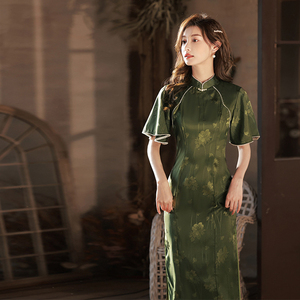Été cheongsam fille tempérament jeune chinois traditionnel rétro <span class=keywords><strong>qipao</strong></span> vert soirée élégante robe femmes dames usine - Product Image 2
