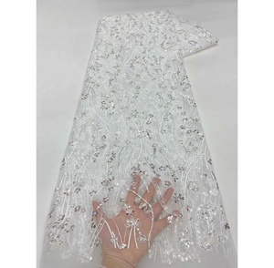 Tissu en dentelle française brodée fantaisie de créateur, perles et sequins, écologique, 5 yards, dentelle africaine pour femmes - Prix de gros - Product Image 2