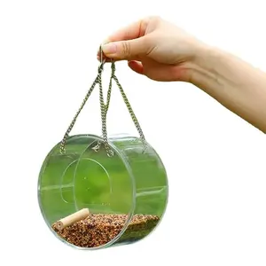 Mangeoires à oiseaux suspendues rondes en acrylique blanc écologiques de qualité supérieure, personnalisables, pour les petits oiseaux, décoration de jardin extérieur printemps et automne - Product Image 5