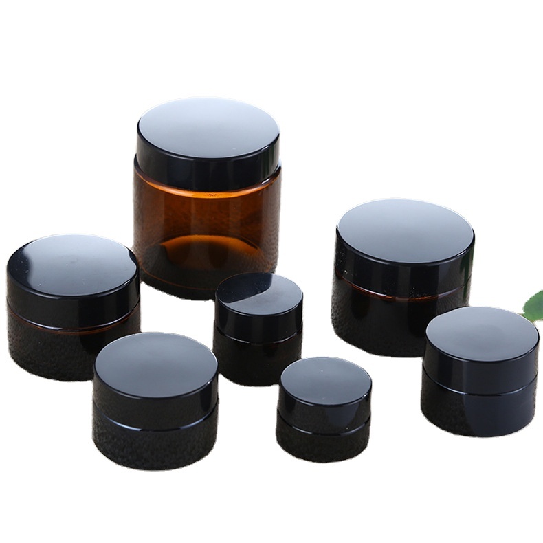 empty 100ml 3.4oz amber clear flint glass jar black lid for cream packaging/