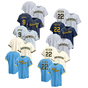 Индивидуальная оптовая вышивка на заказ для команды Milwaukee Brewers # 9 # Бейсбольная футболка из полиэстеровой сетки, унисекс, для взрослых, с принтом логотипа спереди - Product Image 1
