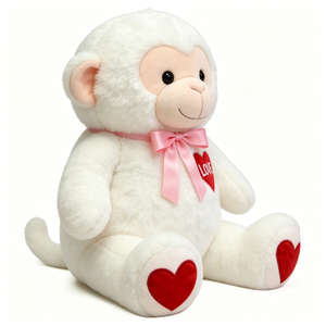 Peluche de mono blanco personalizado, peluche de mono de San Valentín, juguete de mono con corazón de amor, mono con lazo rosa - Product Image 3