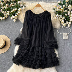 <span class=keywords><strong>Boutique</strong></span> al por mayor 2025 primavera nueva moda Retro estilo palaciego suelto y adelgazante malla volante vestido de mujer - Product Image 3