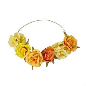 Warmly sunshine yellow orange roses headband mixed color Flower Crowns Wedding party hair accessories