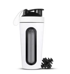 Görünür pencere ile 2023 sıcak satış Protein Shaker spor fitness için 304 paslanmaz çelik çalkalayıcı şişe