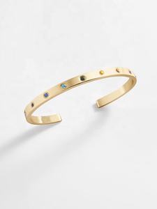 Bracciale a Polsino da Donna Regolabile <span class=keywords><strong>con</strong></span> Apertura in Pietra, Cornice in Ottone Placcato Oro 18K, Stile Classico e Delicato - Product Image 2