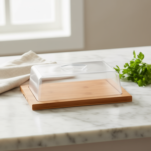 Cúpula para queso con base de madera y tapa transparente para servir y almacenar - Product Image 3