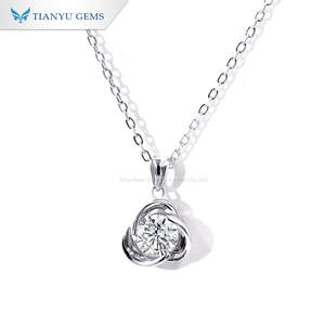 Tianyu 925 Sterling <b>Silver</b> Gold-Plated Round Moissanite <b>Pendant</b> <b>Necklace</b> with Floral Center Gem for women - Product Image 1