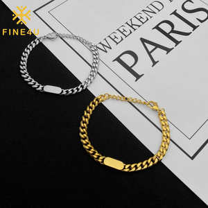 Hip Hop joyería Bisuteria Acero inoxidable oro barra en blanco Cadena <span class=keywords><strong>Cubana</strong></span> pulsera de eslabones cubanos - Product Image 3