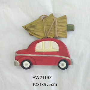 Artigianato in legno decorazione natalizia animali in legno albero di natale ornamento intagliato a mano auto rossa - Product Image 5