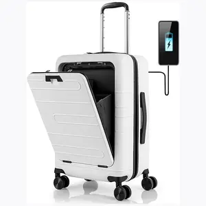 Multifunctional Carry On Luggage 20inch Suitcase with TSA Lock, Front Pocket, foldable Tabletop, External USB Charger