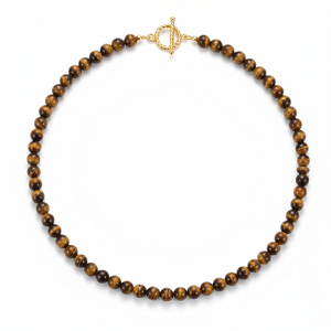 <span class=keywords><strong>Collana</strong></span> all'ingrosso da uomo <span class=keywords><strong>con</strong></span> perle di quarzo naturale <span class=keywords><strong>occhio</strong></span> di tigre e agata rossa, chiusura in acciaio inossidabile placcato oro, gioielli personalizzati nuovi - Product Image 1