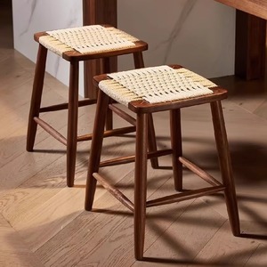 Japanese Style Solid Wood Rope <b>Woven</b> <b>Stool</b> With Rattan Seat Stable Design For Dining Chair Adult Use - Product Image 4