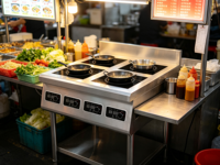 Cuisinière à induction commerciale haute puissance 3000W*4/5000W*4, technologie semi-pont verticale avec capteur et commande par bouton