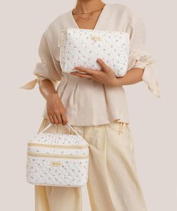 Large Capacity Aesthetic Cotton Quilted Makeup Bag Cute Floral Women Girls Portable Travel Cosmetic Bag Toiletry Bag Pouch - Product Image 5