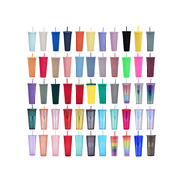 Prêt à expédier tasse en plastique réutilisable colorée à double paroi 24oz gobelet en diamant clouté tasse à boisson froide avec paille
