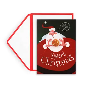 OEM Custom Printing Funny 3D Hamburger Decoration Santa Claus Happy Holiday Merry Christmas Greeting Cards With Envelopes Maker
