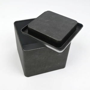 Boîte de rangement en métal carrée noire vintage vide en gros pour thé, snacks et aliments - Product Image 3
